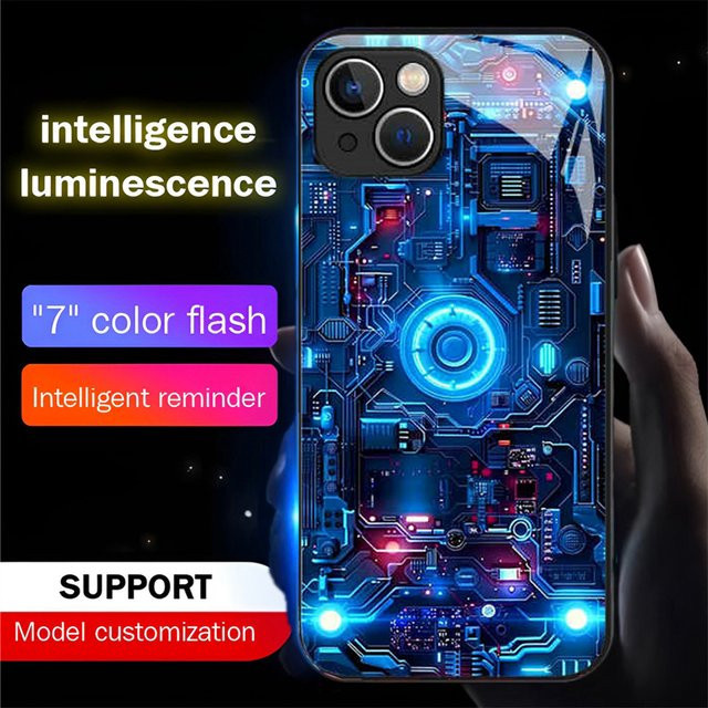 MEK GIFTS Leuchtende Glas-LED-Telefonhülle mit blauem Chip-Muster für Samsung S26 S25 S24 S23 S22 S21 S20 FE Plus Ultra - Bild 1