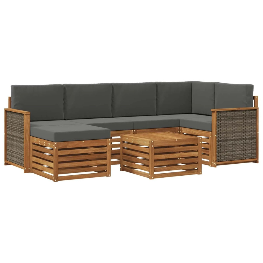 vidaXL Ecksofa Set in L-Form aus Akazienholz mit 6 Kissen in Anthrazit - Bild 2