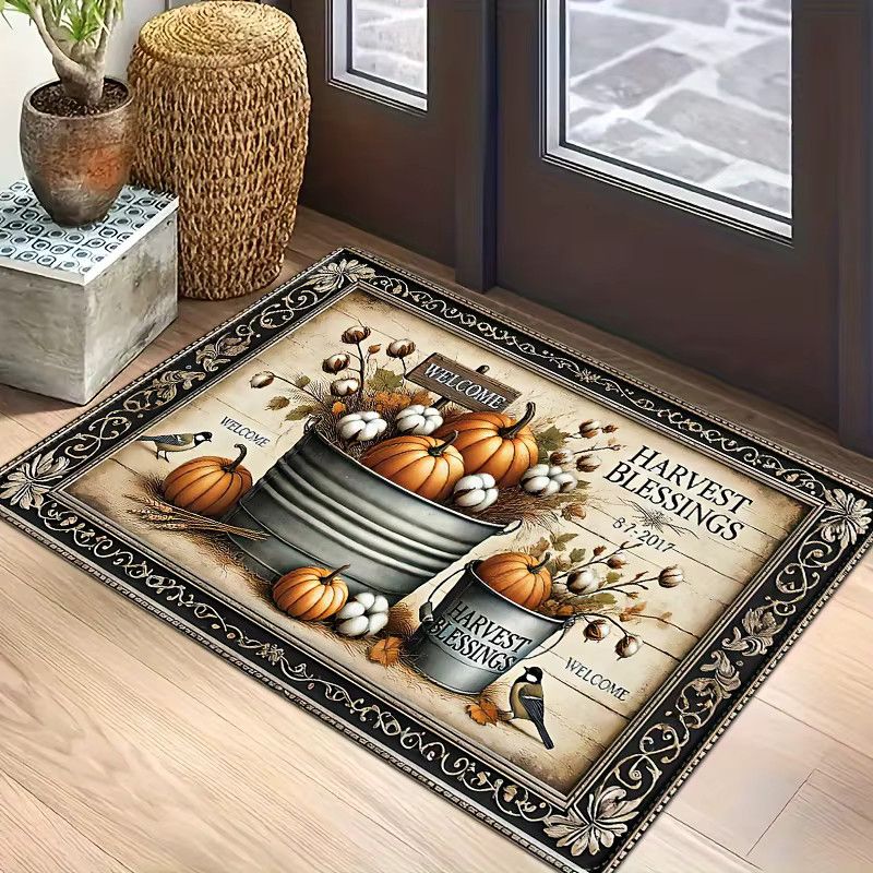 VIKAMA Harvest Season Kürbis-Fußmatte, weich und schallabsorbierend für Eingangsbereich und Badezimmer - Bild 3