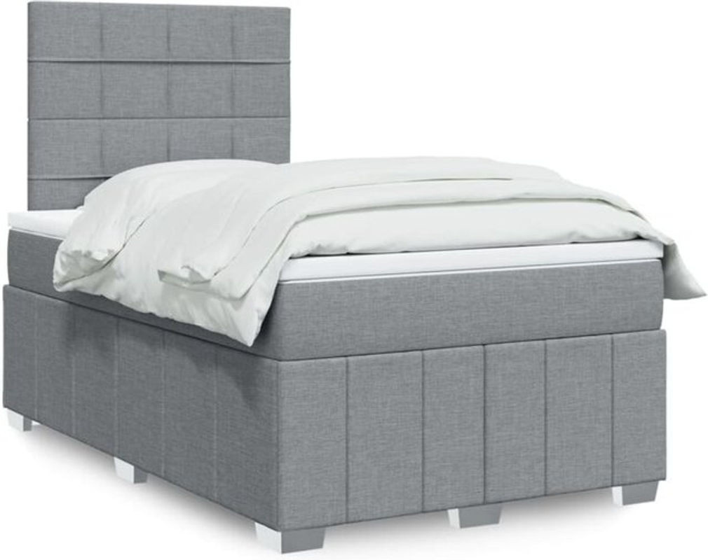 vidaxl Boxspringbett mit Matratze in Grau und Weiß aus Stoff und Holzwerkstoff, B/T/H: 120 x 190 x 150,5 cm - Bild 1
