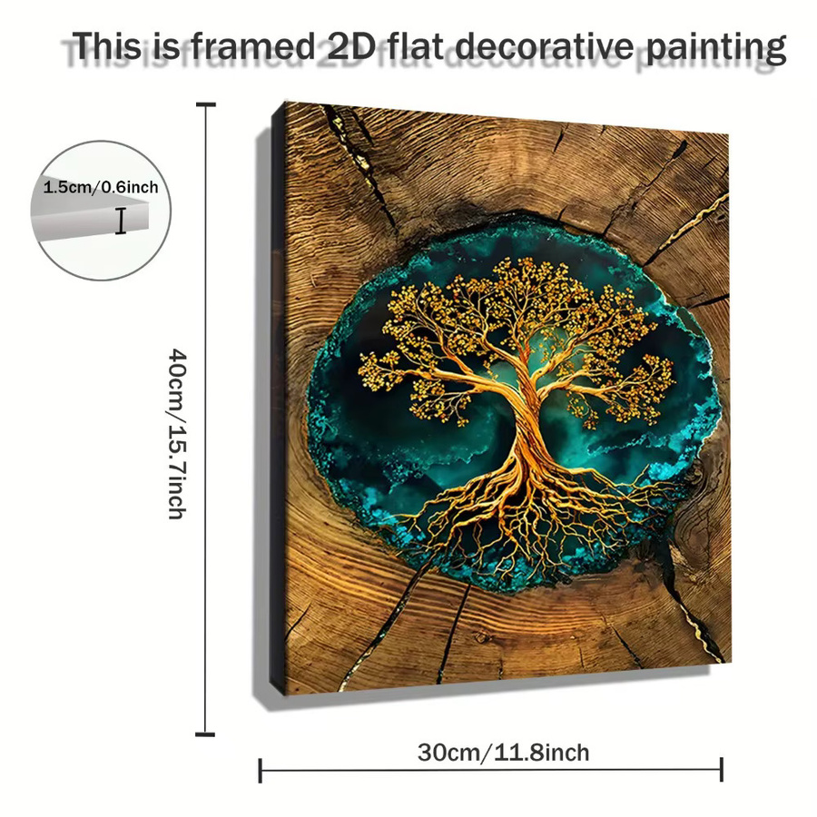 CIFBUY 2D-Wanddekoration mit blauen Bäumen und goldenen Wurzeln, abstraktes Naturmotiv, rahmenlos, B: 30,0 cm, H: 50,0 cm, T: 2,0 cm - Bild 4