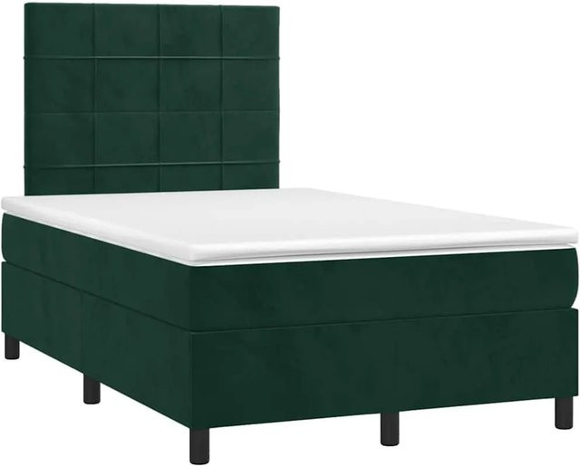 vidaXL Boxspringbett mit Matratze in Dunkelgrün aus Samt, Hybridbett mit Taschenfederkern, B/T: 120 x 200 cm - Bild 1