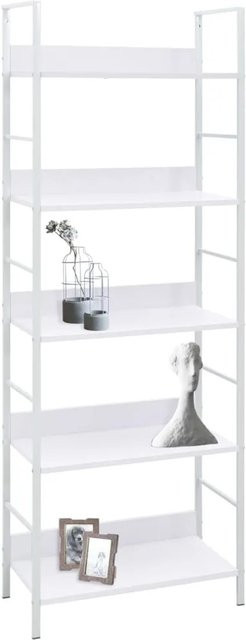 vidaXL Bücherregal mit 5 Regalböden in Weiß, Industrial Design aus Holzwerkstoff und Metall, B/T/H: 60 x 27,6 x 158,5 cm - Bild 1
