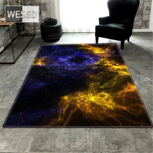 ZZ HOME Galaxy 3D-Bodenmatte mit Weltraum-Design, blauer Teppich aus weichem Flanell für Schlafzimmer und Wohnzimmer, B/B: 50 x 80 cm - Bild 1