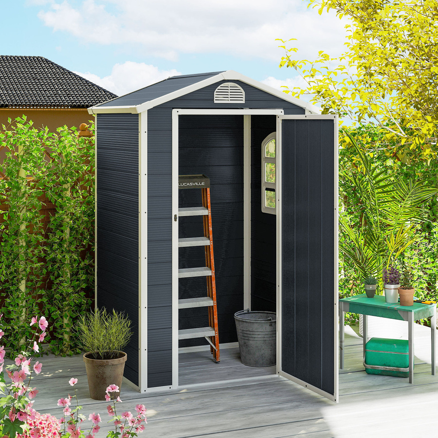 Outsunny Gerätehaus Gartenhaus Geräteschuppen mit Lüftungsfenster und Pultdach aus Metall in Grau, B/T/H: 134 x 104 x 204 cm - Bild 2