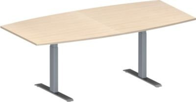 Schäfer Shop Genius Konferenztisch MODENA FLEX in Boot-Form mit T-Fuß Rechteckrohr, Ahorn und Weißaluminium, B: 200 cm, H: 65-85 cm - Bild 1
