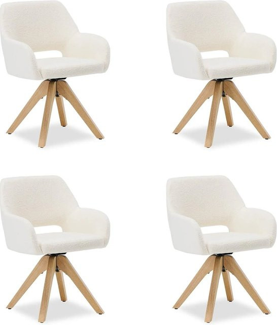 Homestyle4u 4er-Set Esszimmerstühle aus Teddy-Stoff in Weiß mit 360-Grad-Drehfunktion und Gummibaumholz-Gestell - Bild 1