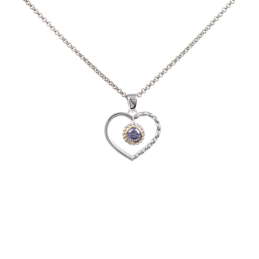 Dirndl Funkeln Anhänger Herz mit Kette, 925 Silber, teilvergoldet, Zirkonia, flieder - Bild 1