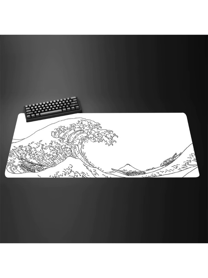 Potdemiel Gaming-Mauspad XXL mit Riesen-Wellen-Design in Schwarz-Weiß, rutschfeste Schreibtischunterlage aus Kunstleder mit Lockedge, B/T: 90 x 45 cm - Bild 2