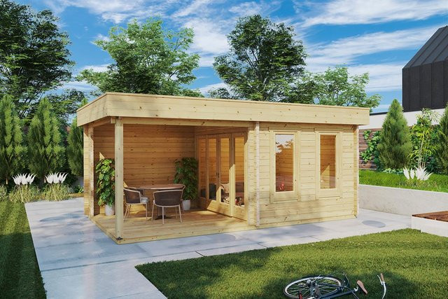 Gartenhaus Lucas E mit Veranda 6x3m zeitgenössisches Gartenblockhaus Sommerhaus - Bild 1