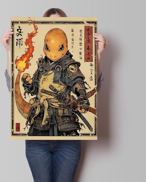 Retro-Leinwandposter Potdemiel Pokemon Charmander in Mehrfarbig - Bild 1
