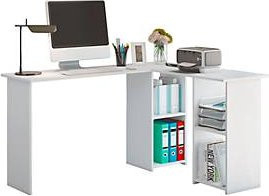 VCM Eckschreibtisch mit 90 Grad Winkel, Wangenfuß und 4 Regalfächern, Weiß, B/T/H: 136,0 x 112,0 x 73,0 cm - Bild 1