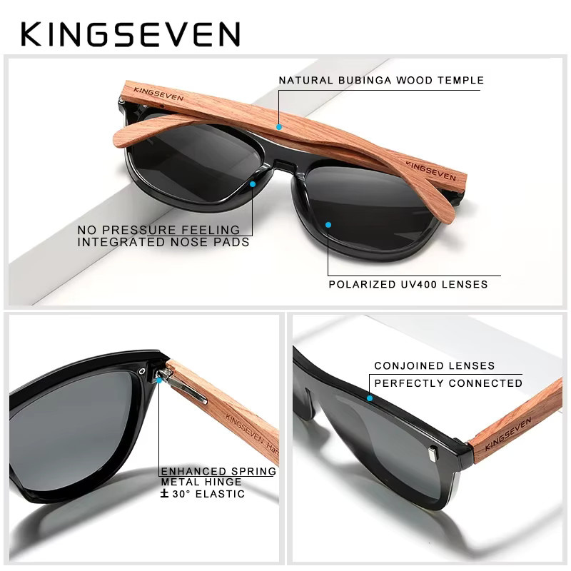 KINGSEVEN Sonnenbrille, Holz, braun, Vollrand, quadratisch, Herren - Bild 2