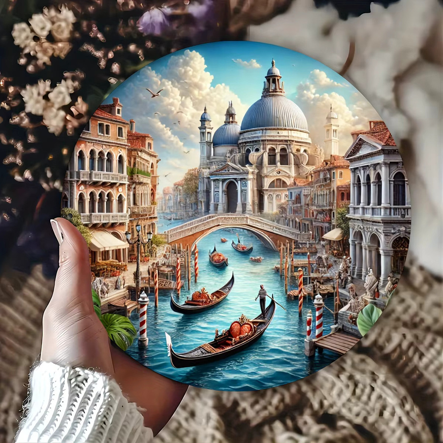 Runde Wandkunst aus Metall von Potdemiel mit Venedig-Kanalszene in Multicolour, Durchmesser: 20 cm - Bild 4