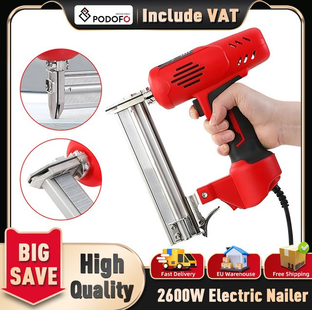 Podofo Elektrische Nagelpistole 2600W in Rot für Holzrahmen und Möbelbau aus Aluminiumlegierung - Bild 1