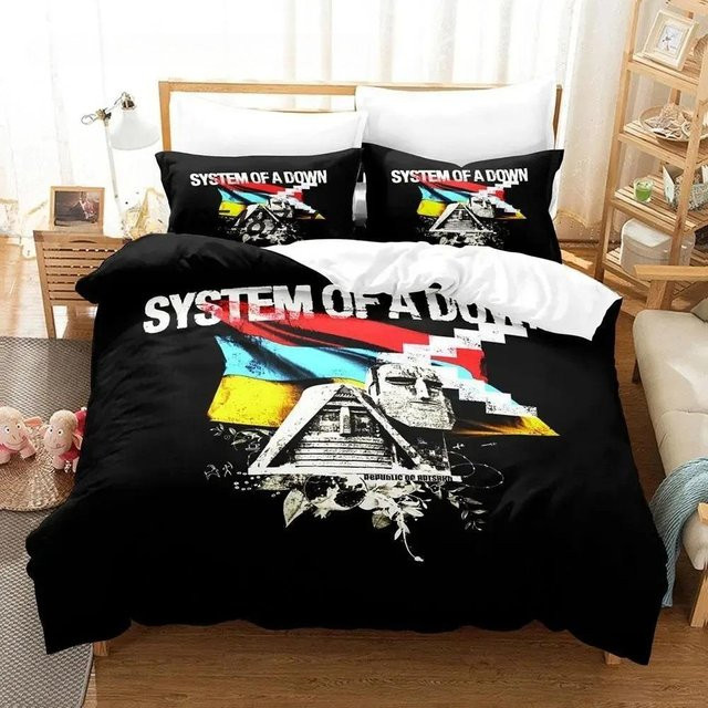 System Of A Down Bettwäsche-Set mit 3D-Grafik in Schwarz, bestehend aus Bettbezug und Kissenbezug aus Mikrofaser, B/H: 135 x 200 cm - Bild 1