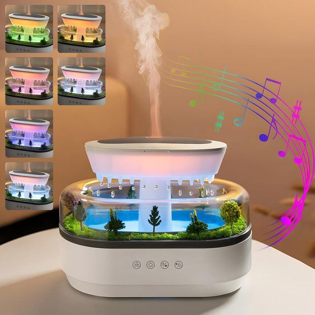 Ultraschall-Aroma-Diffusor Mikrolandschaft-Regentropfen mit buntem Licht, 250 ml, Weiß - Bild 1