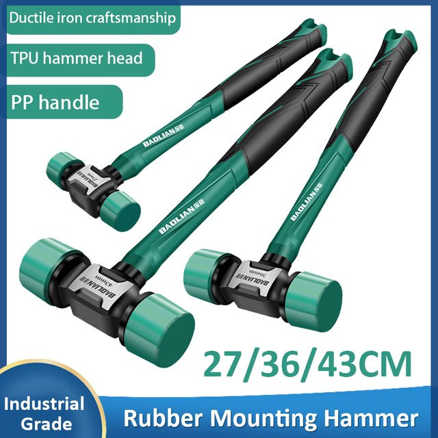 TELEHILL Multifunktions-Doppelkopf-Installationshammer in Grün mit 27 mm, 36 mm und 43 mm Köpfen, rutschfester Gummi-Montagehammer für professionelle Arbeiten - Bild 1