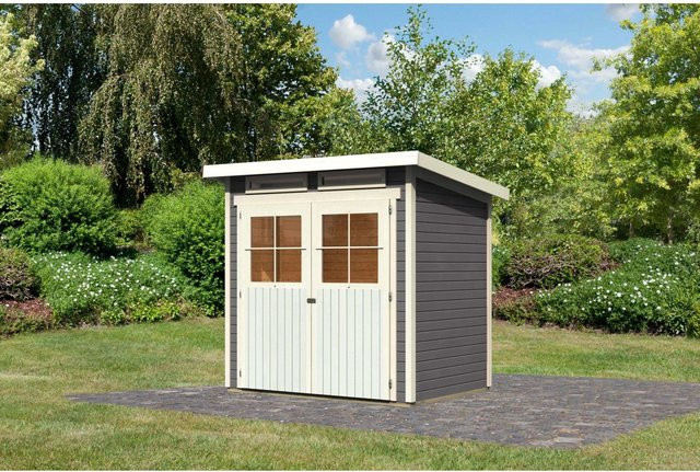 Holz-Gartenhaus GLÜCKSBURG 2 in Terragrau mit Pultdach und 19 mm Wandstärke B/T: 203 x 155 cm - Bild 1