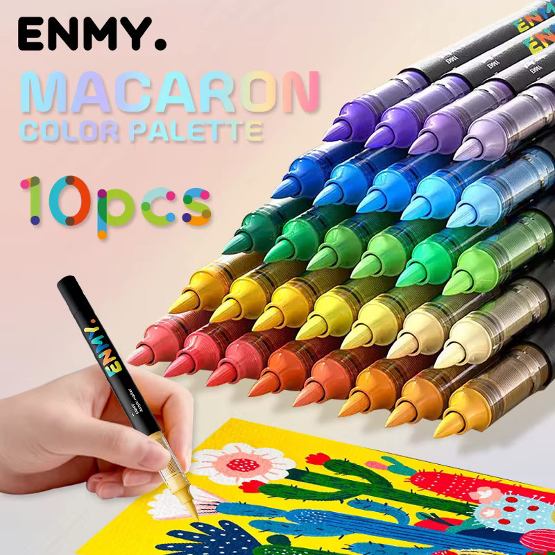 ENMY Acryl-Markierungsstifte Set mit 10 Stück, flüssige Acrylfarbe Marker in Mehrfarben für DIY-Kunst auf Stoff, Leinwand, Stein, Glas, Holz und Papier - Bild 2