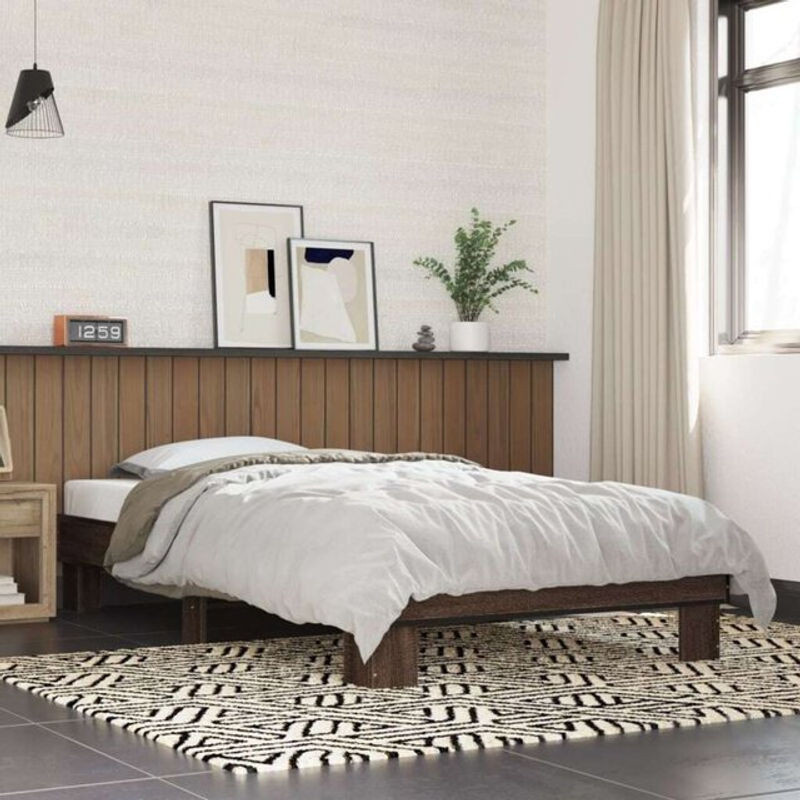 Vidaxl Einzelbett Bettgestell in Braun mit Eichen-Optik aus Holzwerkstoff und Metall, B/T/H: 90 x 190 cm - Bild 1
