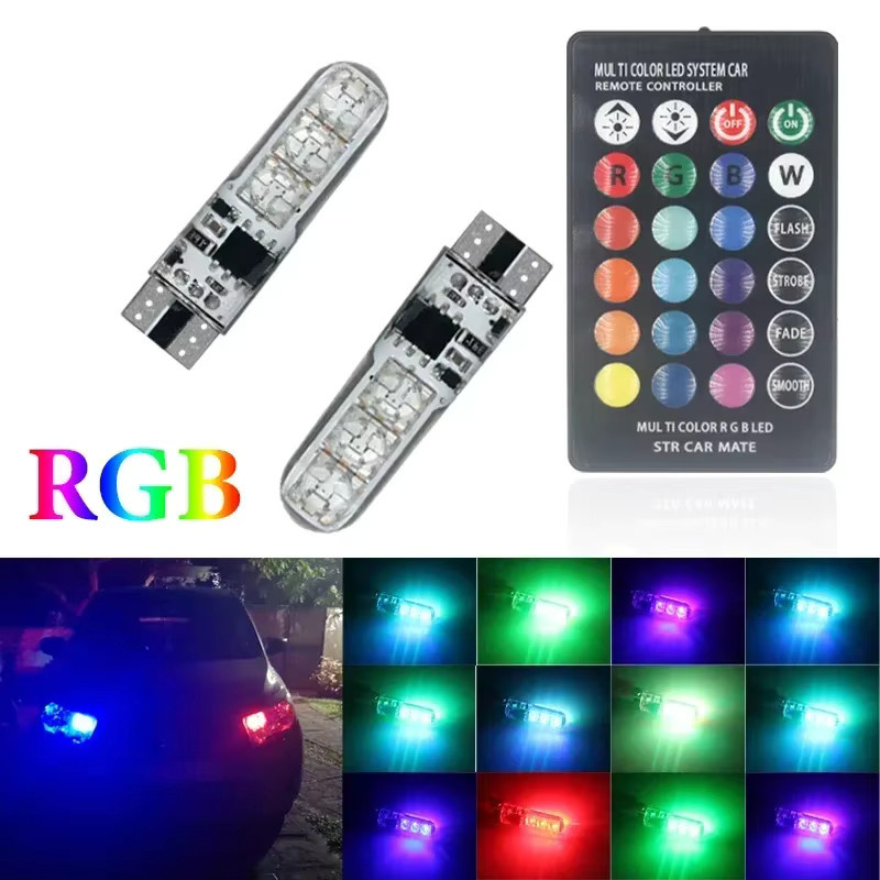 Amagi T10 W5W RGB LED-Lampen mit 6SMD 5050, 7-farbig, wasserdicht, inklusive Fernbedienung und Stroboskopmodi, Multicolor, B/T/H: 4,3 x 8,5 cm - Bild 2