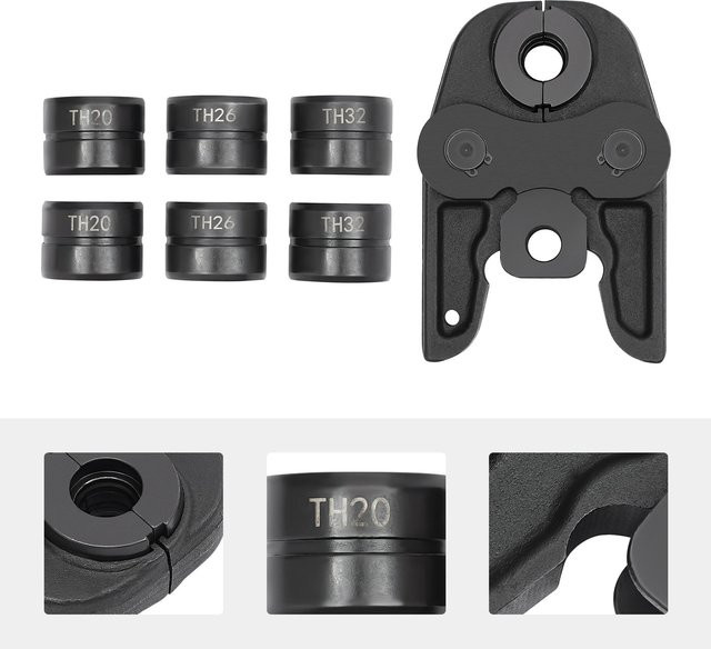 Bymaocar Pressbacke und Formen TH16, TH20, TH26, TH32 in Schwarz als Rohrschlüsselbacke für Aluminium-Kunststoffrohre, Pex-Rohre und Pb-Rohre - Bild 1