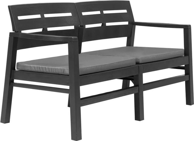 furnicato 2-Sitzer-Gartenbank aus Kunststoff mit Kissen in Anthrazit, Breite: 133 cm - Bild 1