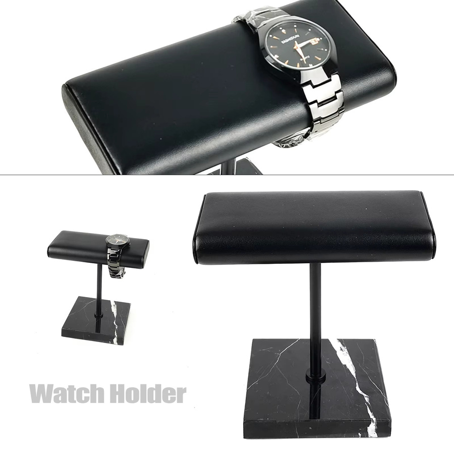 Byma ocar Uhrenhalter und Armbandständer mit Marmorsockel und PU-Leder in Schwarz - Bild 3