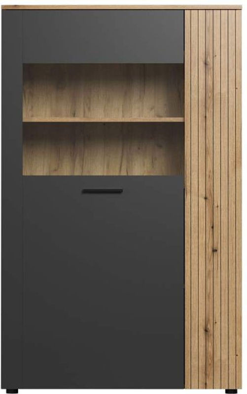 Ebuy24 Esteban Vitrinenschrank in Grau und Eiche Dekor im modernen Holzdesign - Bild 1