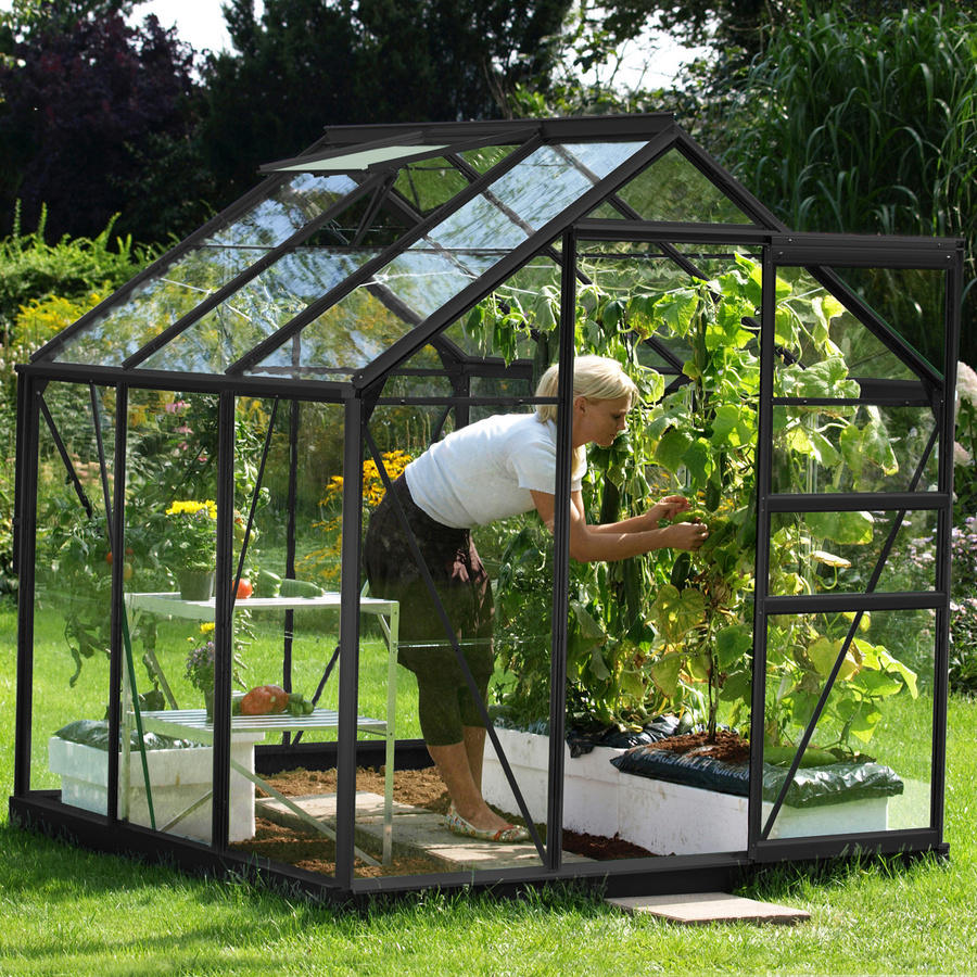 Vitavia Gewächshaus Planet 3800 mit Fundament, schwarz, 3,8 m², ESG-Glas und Schiebetür - Bild 3