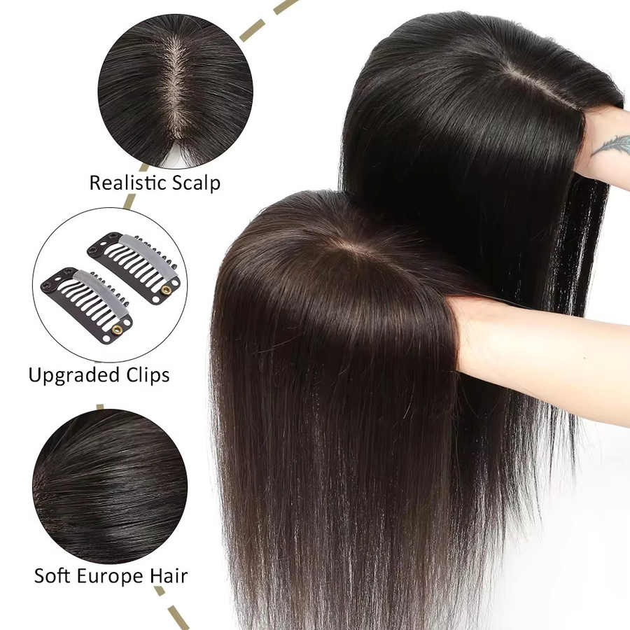 Echthaar-Toupet mit Pony und Clips, Schwarz, Damen - Bild 5