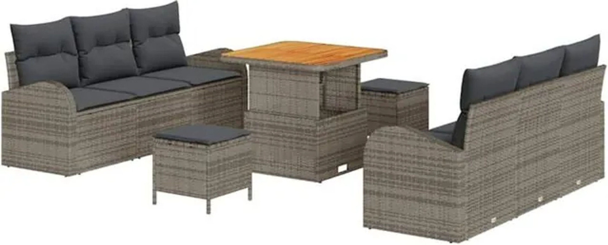vidaXL Polyrattan Garten-Sofa-Set mit Kissen und Fußhocker, 9-teiliges modulares Loungemöbel-Set in Grau, B/T/H: 80 x 80 x 71 cm - Bild 1