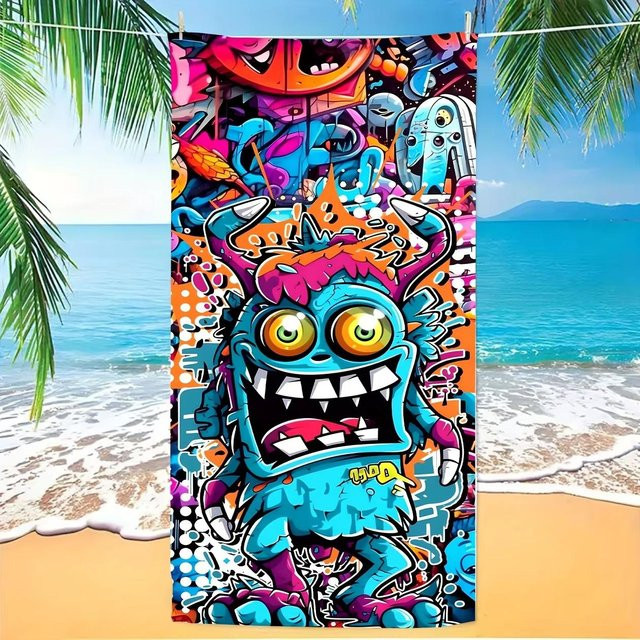 Strandtuch mit Graffiti-Monster-Print von JMG Household Supplies, Mehrfarbig, B/H: 70 x 140 cm - Bild 1