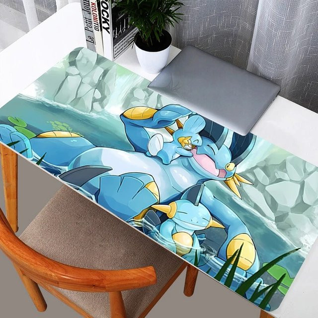 Potdemiel Pokemon Mudkip Marshtomp Mauspad in Weiß mit Quastenrand für Gamer und Büro - Bild 1