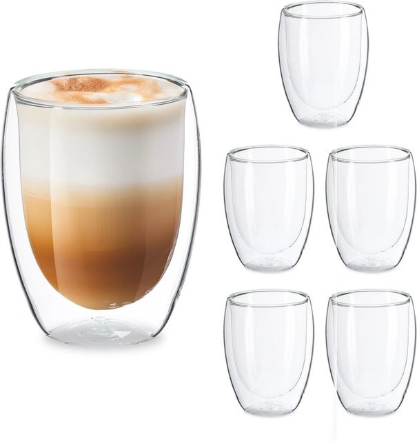 Relaxdays Latte Macchiato Gläser aus Borosilikatglas, transparent, 6er Pack, 350 ml pro Glas - Bild 1