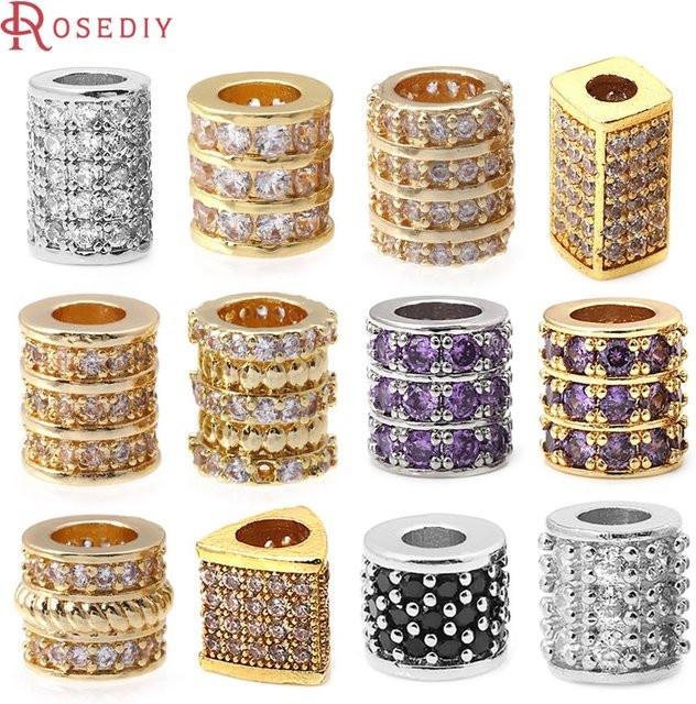 Rosediy Zylinder-Abstandshalterperlen, 18K Goldfarben, Messing, Zirkon - Bild 1