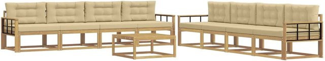vidaXL Outdoor-Sofagarnitur aus Akazienholz in L-Form, 9-teiliges Set mit Tisch und Polstern, Weiß und Beige, B/T/H: 79 x 79 x 37 cm - Bild 1