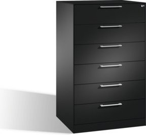 C+P Karteischrank Asisto für DIN A5 quer, 6 Schubladen, dreibahnig, Schwarzgrau, Stahl, Höhe: 131,0 cm, Breite: 60,0 cm, Tiefe: 80,0 cm - Bild 1