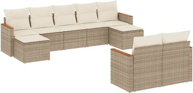 vidaXL 9-teilige Garten-Sofagarnitur in U-Form aus Poly-Rattan in Beige mit Sitzkissen und Stauraum - Bild 1