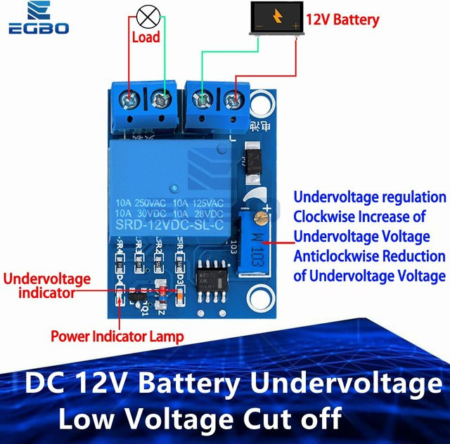 EGBO DC 12V Batterie Unterspannungsschutzmodul mit automatischer Abschaltung und Wiederherstellungsschutz in Blau - Bild 1