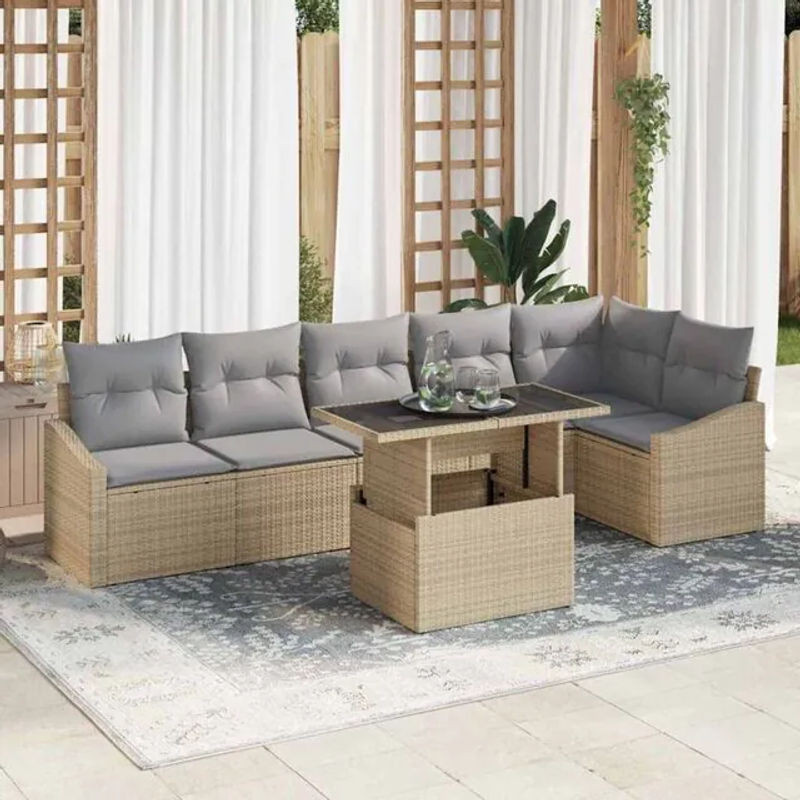 7-teiliges Polyrattan Garten-Sofa-Set von Vidaxl in Beige und Grau mit Loungemöbeln, B/T/H: 100 x 55 x 73 cm - Bild 1