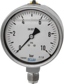 Riegler Glyzerinmano Druckmanometer aus CrNi-Stahl mit E-Skala, G 1/4 unten, -1 bis +9,0 bar, Durchmesser 63 mm, Farbe Silber - Bild 1