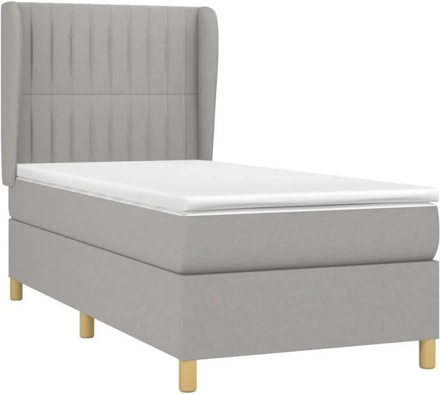 vidaXL Boxspringbett mit Matratze in Hellgrau, Hybrid-Design mit Taschenfederkern, B/T/H: 90 x 190 cm - Bild 1