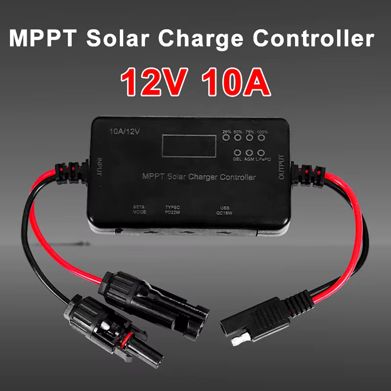 MPPT Solar-Laderegler 10A 12V in Schwarz mit USB-C-Eingang und USB-Ausgang für LiFePO4-Batterien - Bild 4