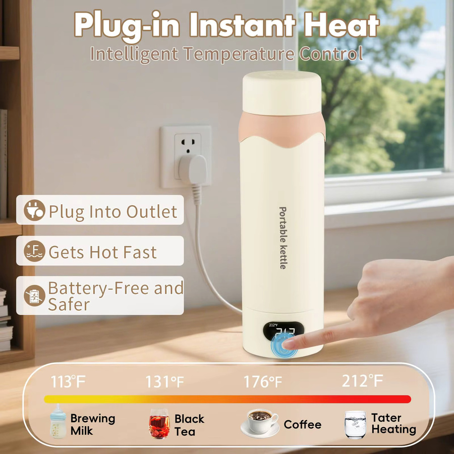 Bytelike Tragbarer Wasserkocher Reisebecher mit 6 Temperaturstufen und 500ml Volumen, USB und 220V Doppelanschluss, Isolierbecher - Bild 3