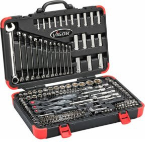 Vigour Steckschlüssel-Satz V3277N in Silber mit 1/4 Zoll, 3/8 Zoll und 1/2 Zoll Innenvierkant-Antrieben - Bild 1