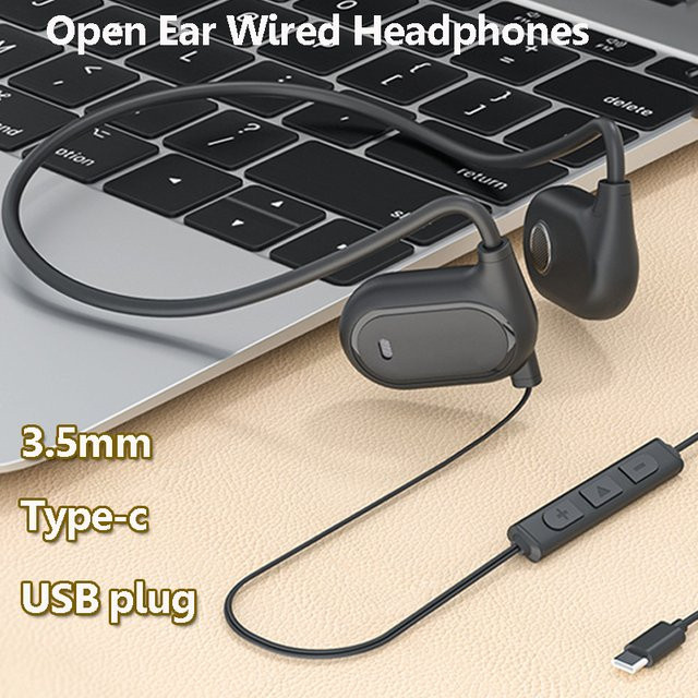 JINSERTA Gaming-Headset mit Luftleitungs-Technologie und offenem Ohr Design, kabelgebundene Stereo-Kopfhörer in Schwarz mit 3,5 mm Klinke und USB-C Anschluss für PC, Laptop und Mobiltelefon - Bild 1