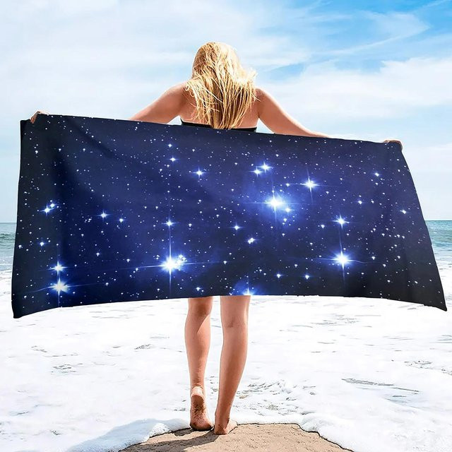JMG Household Supplies Sternenhimmel Strandtuch aus Mikrofaser in Blau, super saugfähig und sandfreies Badehandtuch, Breite: 100 cm, Höhe: 50 cm - Bild 1