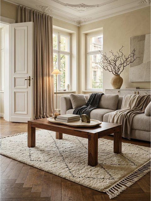 Couchtisch MUMBAI von KADIMA DESIGN aus Massivholz im Landhaus-Stil, Braun, B: 110 cm, T: 60 cm, H: 40 cm - Bild 1